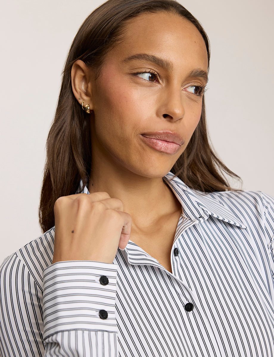 Yarn Dyed Stripes Button Down Long Sleeve Bodysuit - Womens Commando