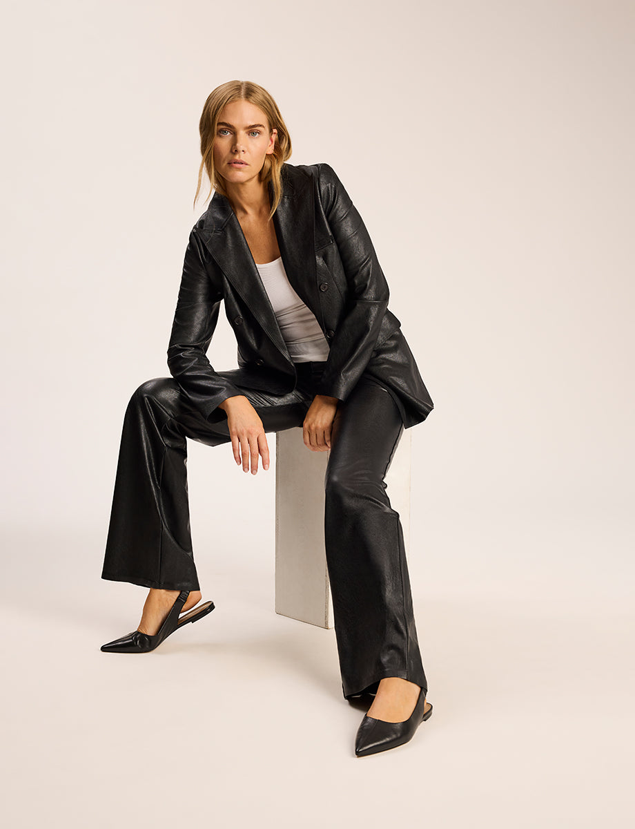 Faux Leather Double-Breasted Jacket - Womens Commando