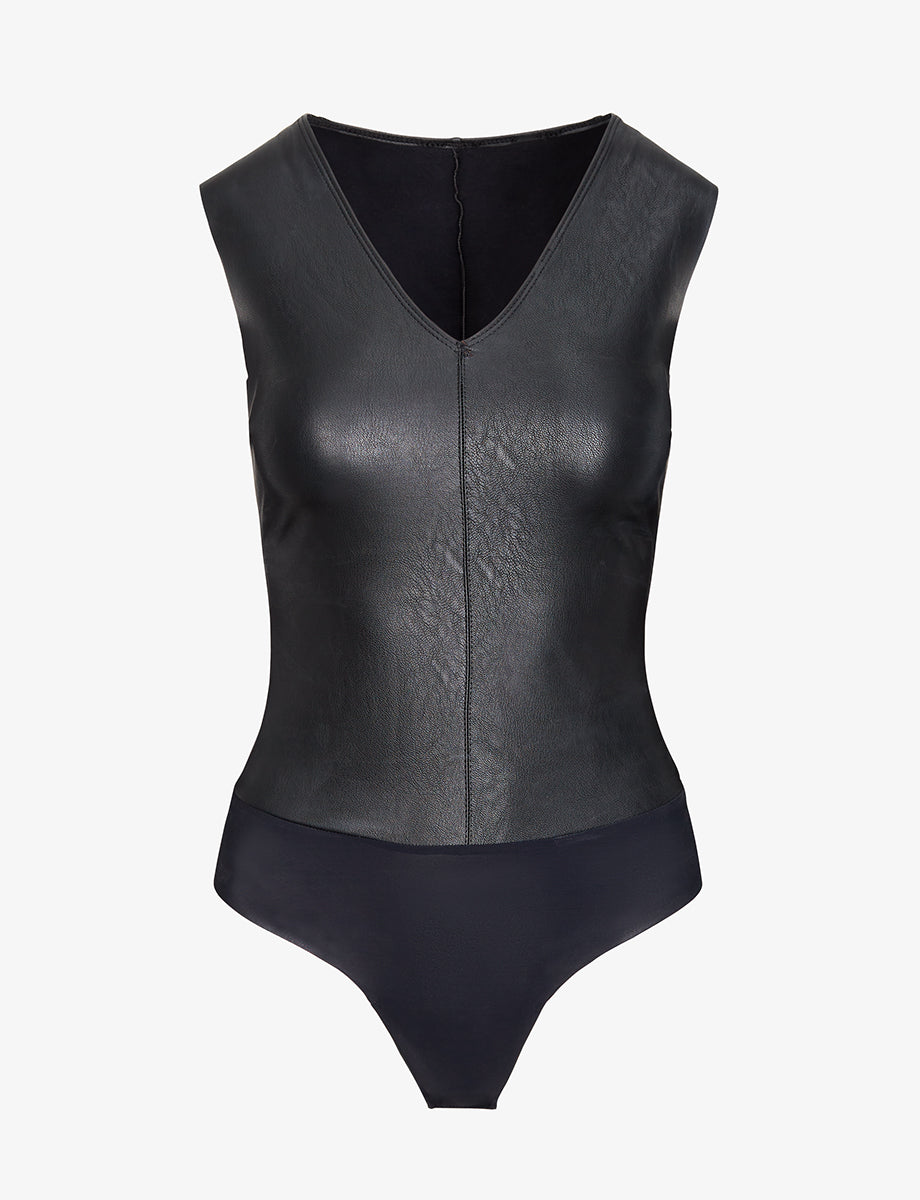 Faux Leather V-Neck Bodysuit - Womens Commando
