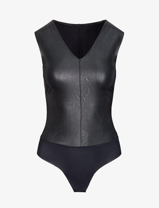 Faux Leather V-Neck Bodysuit - Womens Commando