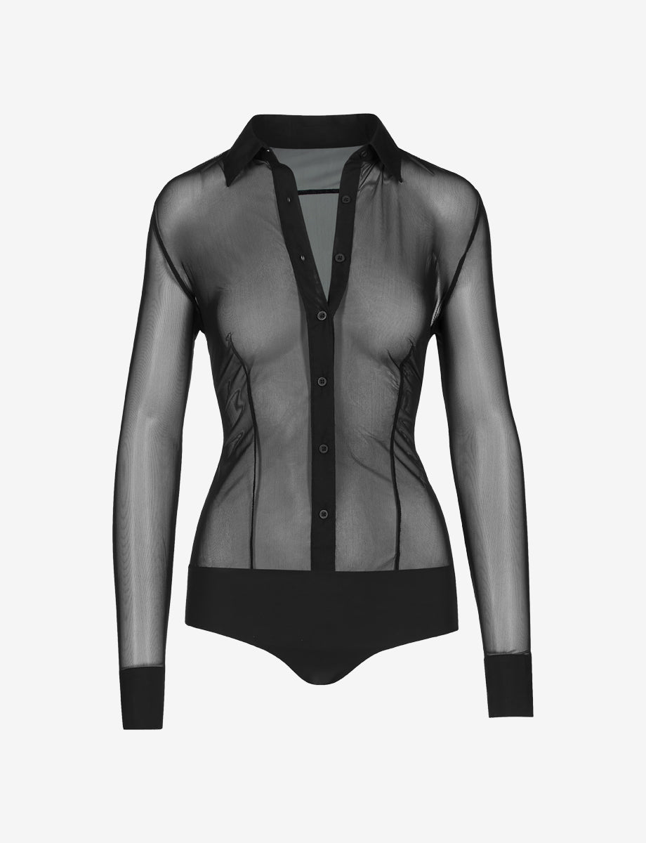 Chic Mesh Button Down Bodysuit - Womens Commando