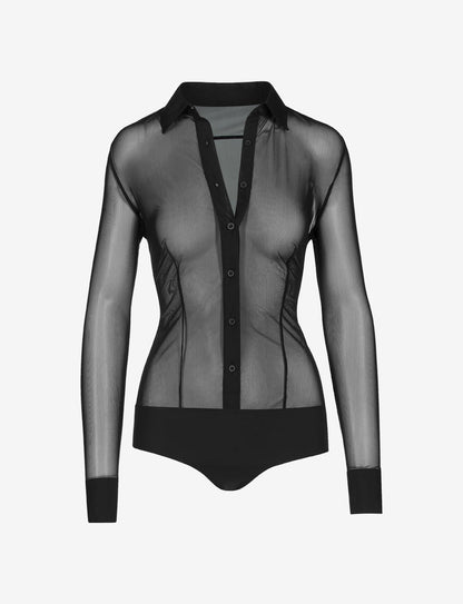 Chic Mesh Button Down Bodysuit - Womens Commando