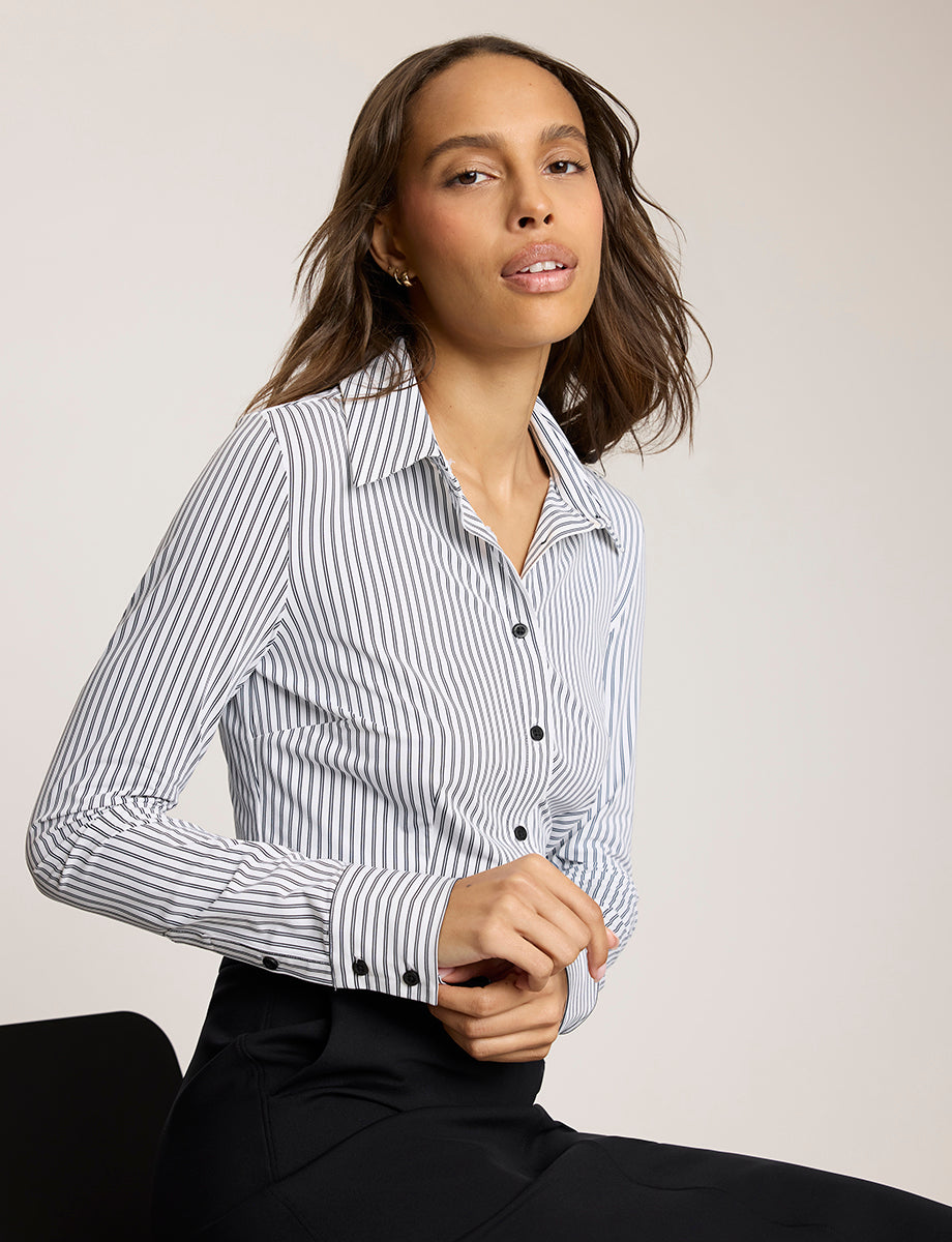 Yarn Dyed Stripes Button Down Long Sleeve Bodysuit - Womens Commando