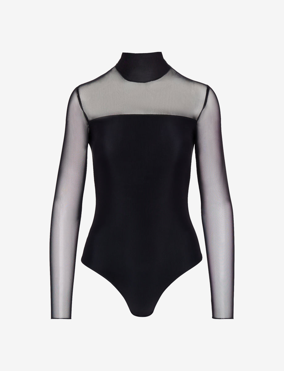 Chic Mesh Mockneck Long Sleeve Covered Bodysuit - Womens Commando