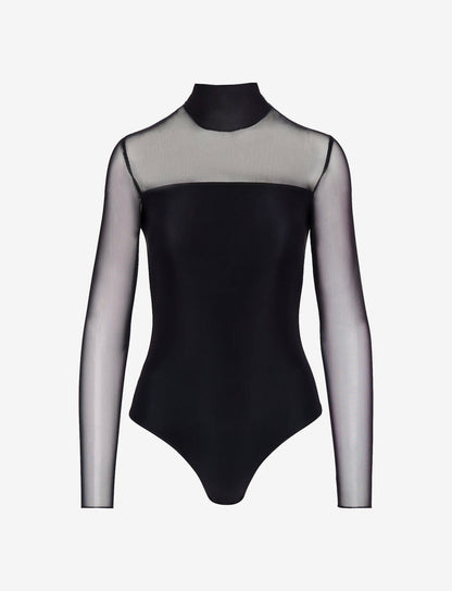 Chic Mesh Mockneck Long Sleeve Covered Bodysuit - Womens Commando