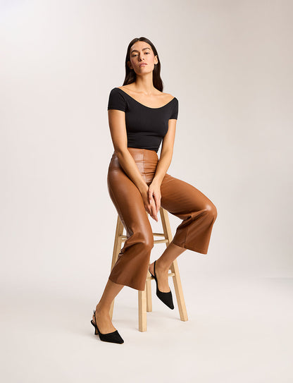 Faux Leather Cropped Wide Leg Pant - Womens Commando