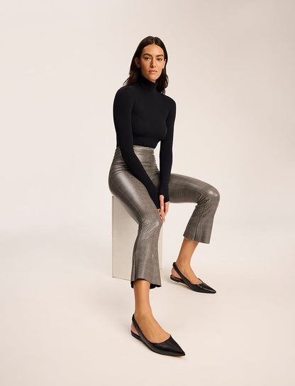 Faux Leather Print Cropped Flare - Womens Commando