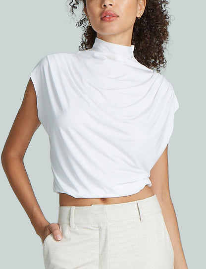 Butter Draped Mockneck Short Sleeve Crop Top - Womens Commando