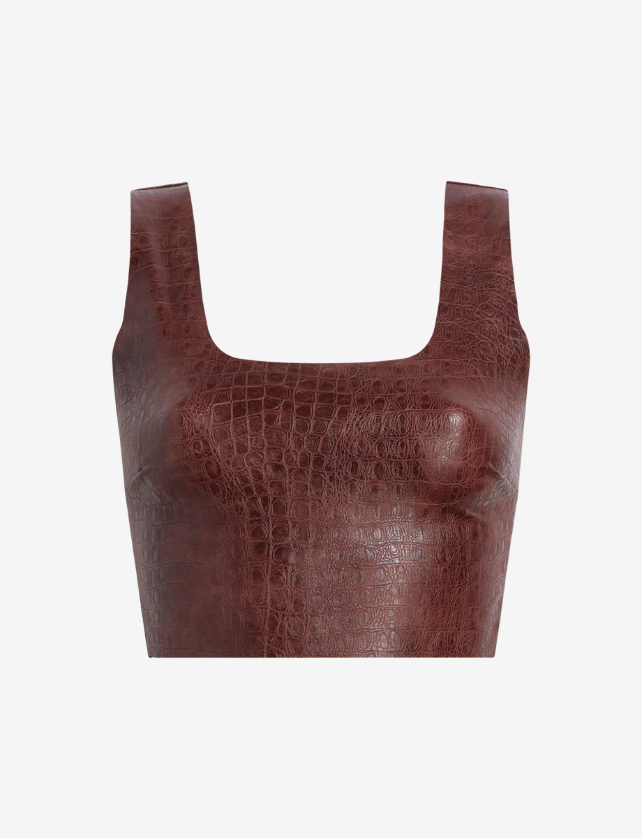 Faux Leather Animal Squareneck Crop Top - Womens Commando