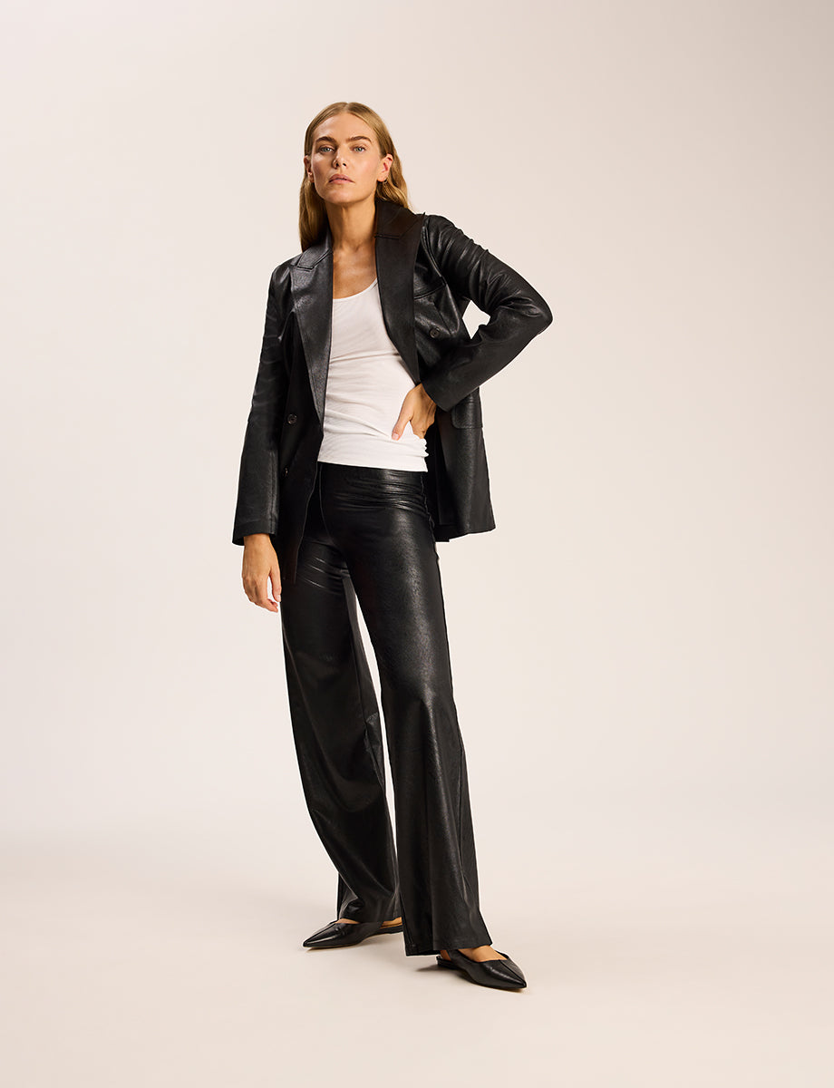 Faux Leather Double-Breasted Jacket - Womens Commando