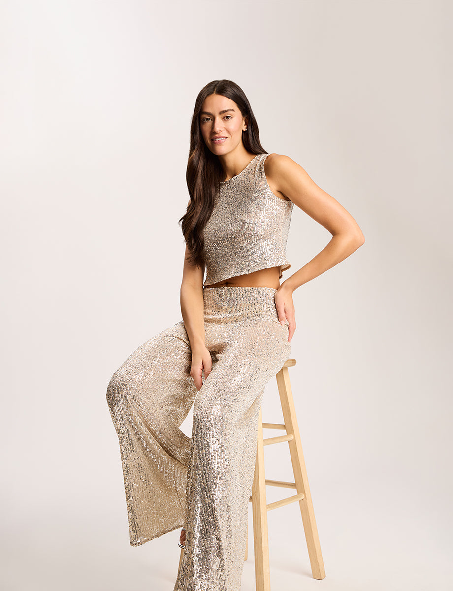 Sequin Mesh Muscle Crop Top - Womens Commando