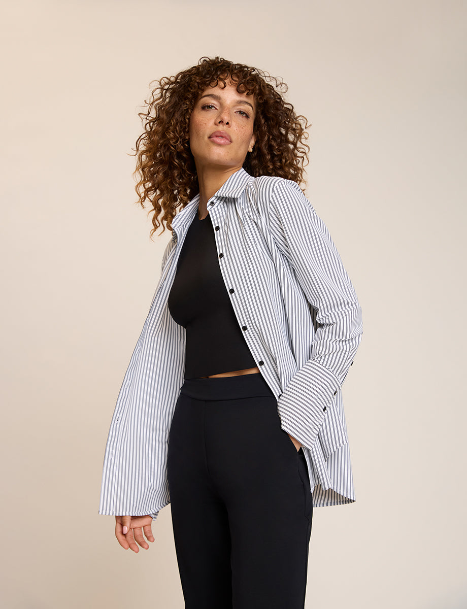 Yarn Dyed Stripes Oversized Button Down Shirt - Womens Commando