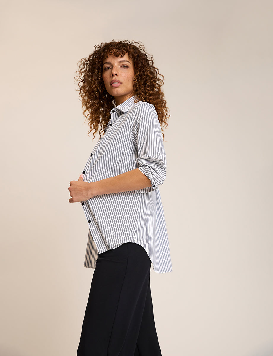 Yarn Dyed Stripes Oversized Button Down Shirt - Womens Commando