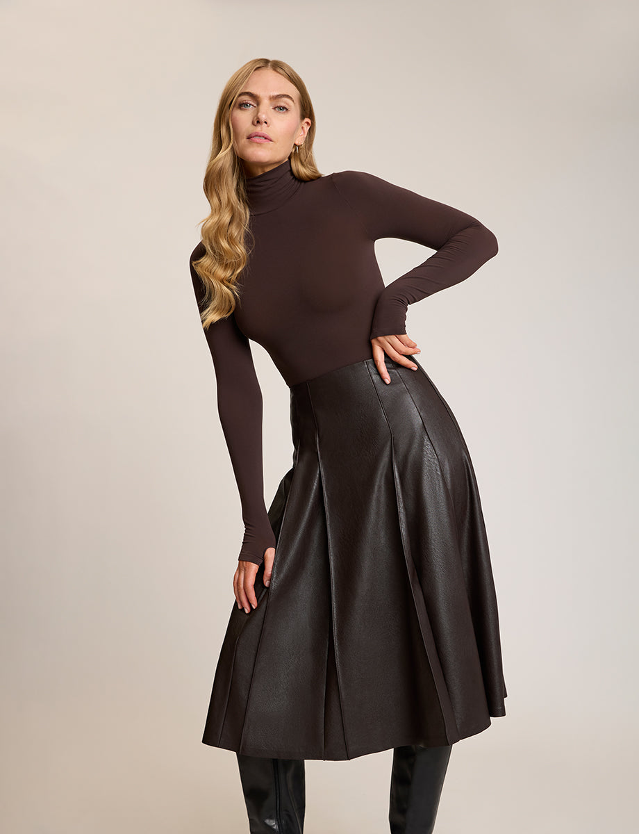 Faux Leather Pleated Midi Skirt - Womens Commando